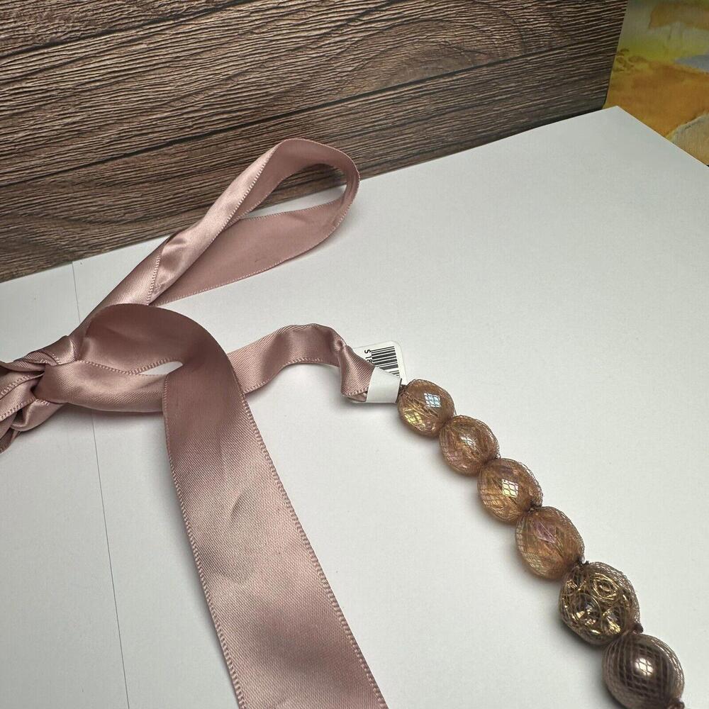 Ann Taylor LOFT Long Beaded Ribbon Necklace Pink & Brown NWT $34.50 - Picture 4 of 9